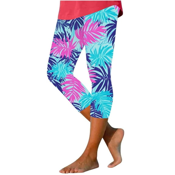Women Capri Leggings Floral Print Leggings Plus Size High Waist Capris Pants Tummy Control Leggings Knee Length Slim Fit Yoga Cropped Trouser XXXL
