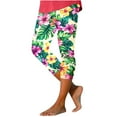 thumbnail image 1 of Women Capri Leggings Floral Print Leggings Plus Size High Waist Capris Pants Tummy Control Leggings Knee Length Slim Fit Yoga Cropped Trouser XL, 1 of 6