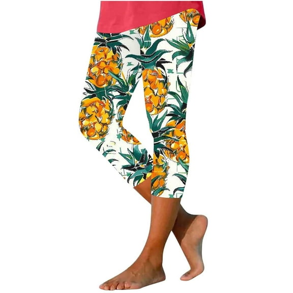 Women Capri Leggings Floral Print Leggings Plus Size High Waist Capris Pants Tummy Control Leggings Knee Length Slim Fit Yoga Cropped Trouser XXXL