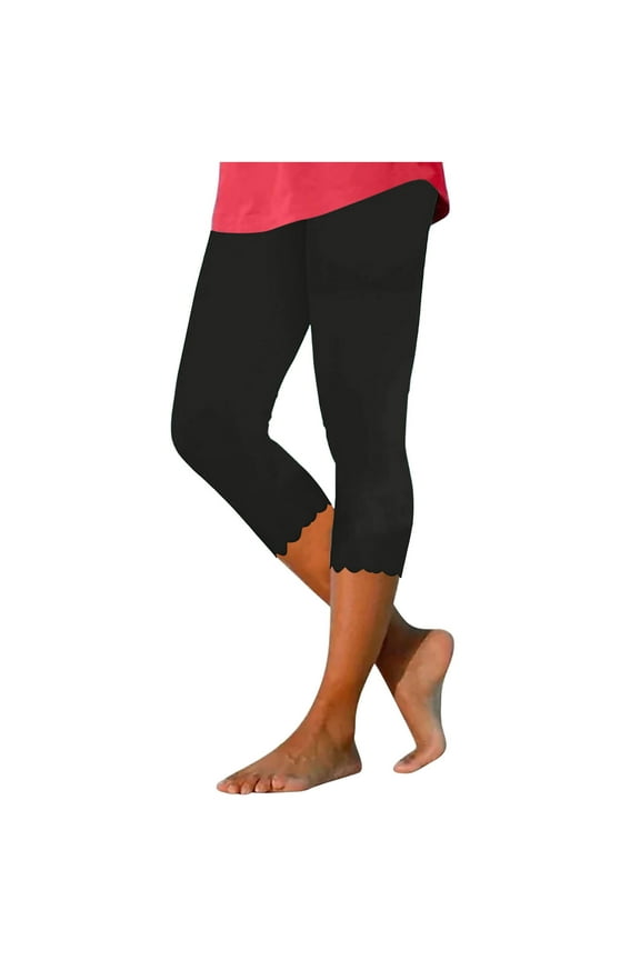 Women Capri Leggings Tummy Control Knee Length Compression Cropped Pants Casual Tights Solid Yoga Pants