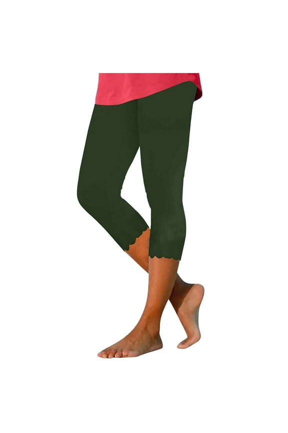 Women Capri Leggings Tummy Control Knee Length Compression Cropped Pants Casual Tights Solid Yoga Pants