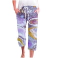 thumbnail image 1 of Women Capri Linen Cropped Trousers Hawaiian Beach Pants with Pocket Boho Floral Print Jogger Baggy Vintage High Waisted Jogging Bottoms Loose Fit Classic Tracksuit Loungewear Sportswear, 1 of 4