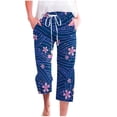 thumbnail image 1 of Women Capri Linen Cropped Trousers Hawaiian Beach Pants with Pocket Boho Floral Print Jogger Baggy Vintage High Waisted Jogging Bottoms Loose Fit Classic Tracksuit Loungewear Sportswear, 1 of 4