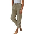 thumbnail image 1 of Women Capri Pants Casual Drawstring Elastic High Waist Buttons Tapered Cropped Pants Trousers for Ladies Summer, 1 of 7