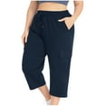 thumbnail image 1 of Women Capri Pants Clearance, Xunlbb Plus Size Woman Fashion Solid Color Elastic Waist Pockets Pants(Navy,XXXL), 1 of 9