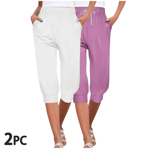 Women Capri Pants Clearance, Xunlbb Women's Casual Elastic Tie Waist Loose Long Pants With Pocket Capris(Multicolor,XXL)