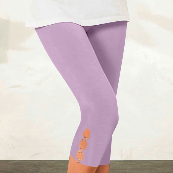 Women Capri Pants Clearance, Xunlbb Women's Summer High Waisted Solid Color Capris Matching Slim Fitting Yoga Gym Pants(Purple,S)