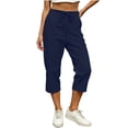 thumbnail image 1 of Women Capri Pants Drawstring Linen Lightweight Cropped Pants Summer Casual Trousers with Pockets, 1 of 7