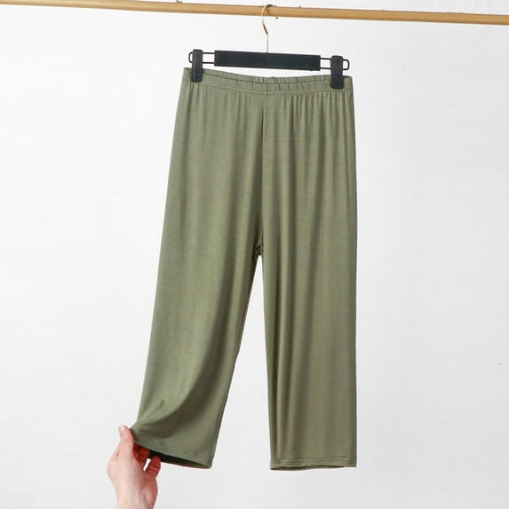 Women Capri Pants Solid Color Trendy Casual Elastic Waist Fashion Wide Leg Loose Lightweight Comfortable Summer Three-quarter Pants Sports Lounge Travel Sweatpants
