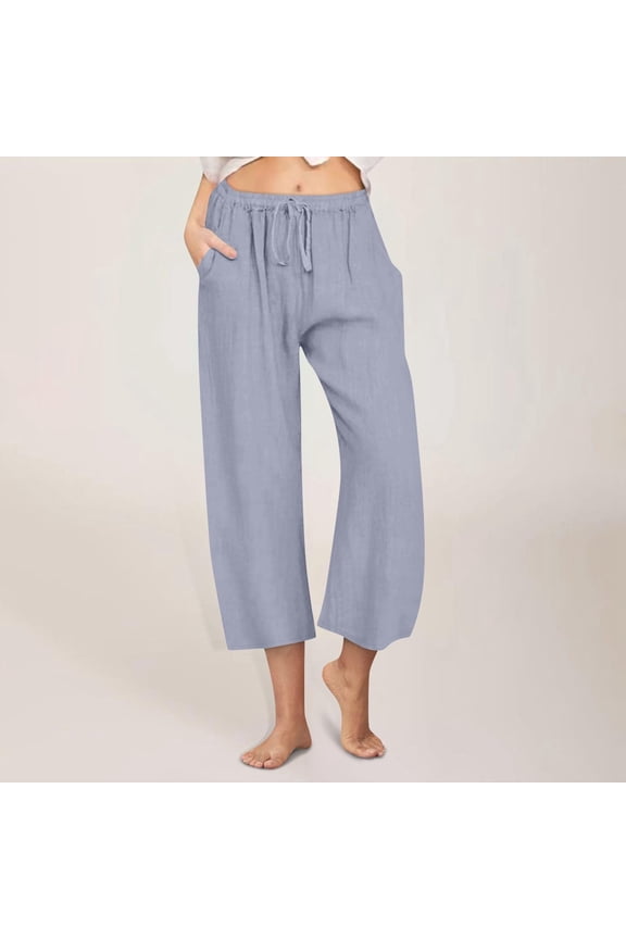 Women Capri Pants Wide Leg High Waist Crop Lounge Sweatpants Summer Casual Workout Pants with Pocket Purple XXXL