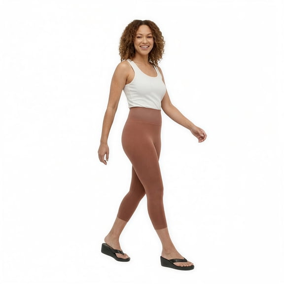 COUVER Women Seamless Stretch Capri Leggings, Khaki, Plus Size