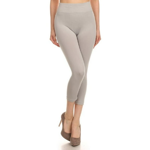 Women Capri Strechy Leggings Tights Slimming Seamless Pants, Metal Gray, Plus Size