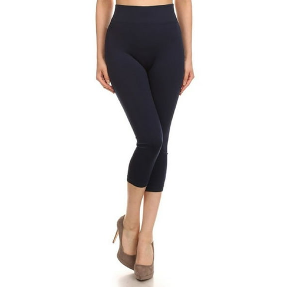 Women Capri Strechy Leggings Tights Slimming Seamless Pants, Navy Blue, One Size