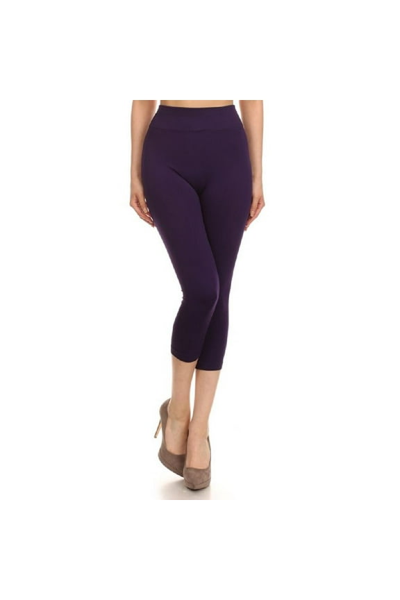 Women Capri Strechy Leggings Tights Slimming Seamless Pants, Purple, One Size