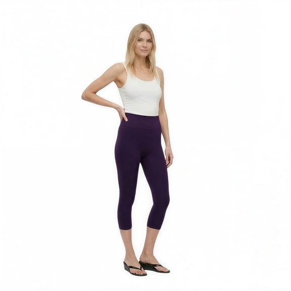 COUVER Women Seamless Stretch Capri Leggings, Purple, One Size
