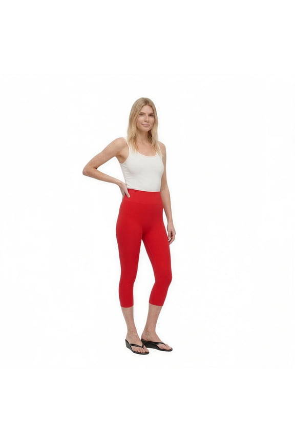Women Seamless Stretch Capri Leggings, Red, One Size