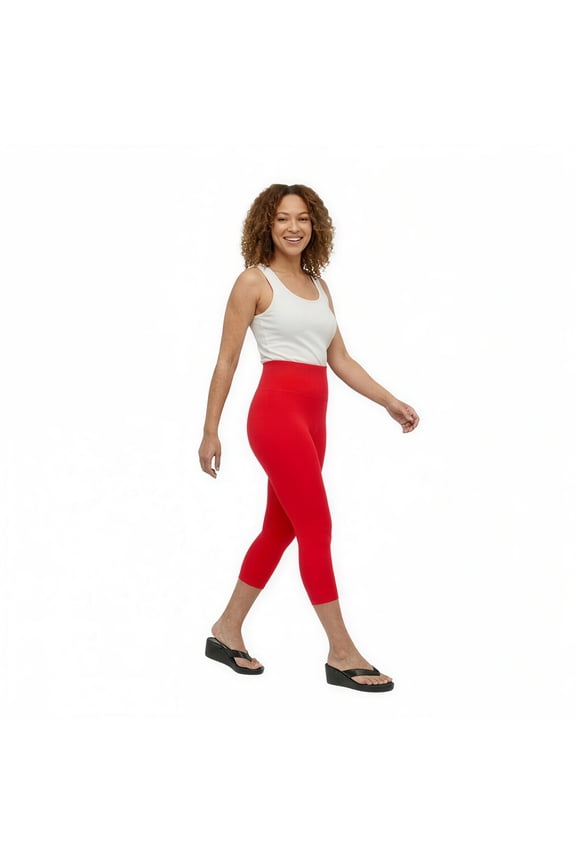 COUVER Women Seamless Stretch Capri Leggings, Red, Plus Size