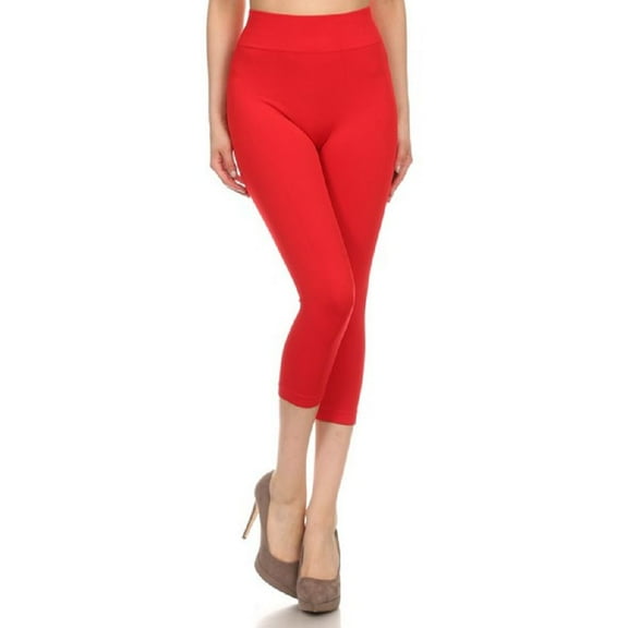 Women Capri Strechy Leggings Tights Slimming Seamless Pants, Red, Plus Size