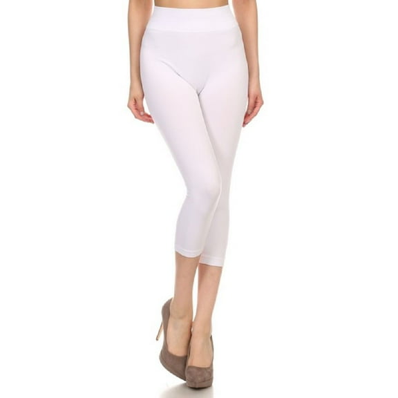 Women Capri Strechy Leggings Tights Slimming Seamless Pants, White, Plus Size