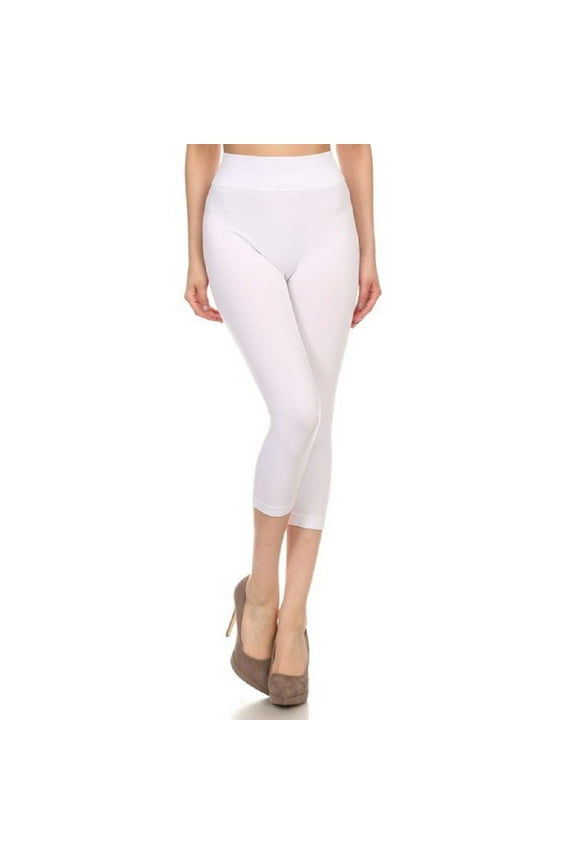 Women Capri Strechy Leggings Tights Slimming Seamless Pants, White, Plus Size