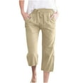 thumbnail image 1 of Women Capri Trousers Cropped Pants Ladies 3/4 Three Quarter Length Pull On Elasticated Waist Summer Cotton Linen Trousers Size S-5XL, 1 of 5