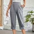 thumbnail image 1 of Women Capris Under $5! Cagogo Ladies Linen Capris Pants with Pockets Elastic Waisted Casual Summer Loose Capri Trousers Plus Size Wide Leg Stretch Beach Yoga Cropped Pants, 1 of 9