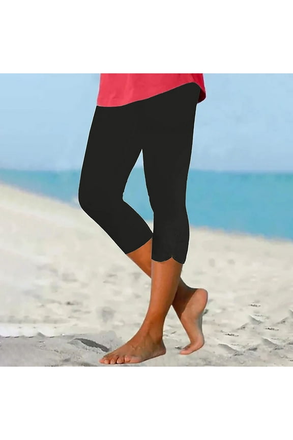 Women Capris Under $5! Cagogo Ladies Plus Size Capri Leggings Dressy Casual High Waisted Stretchy Exercise Tights Leggings Soft Summer Trendy Crop Pants