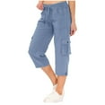 thumbnail image 1 of Women Capris Under $5! Cagogo Ladies Summer Loose Cargo Capris with Pockets Drawstring Elastic Waist Trendy Lounge Cropped Pants Wide Leg Casual Stretch Outdoor Hiking Capri Trousers, 1 of 7