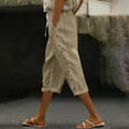 thumbnail image 1 of Women Capris Under $5! Cagogo Linen Capris Pants for Women Casual Summer Lightweight Cropped Pants Loose Drawstring Elastic Waisted Side Button Capri Beach Lounge with Pockets, 1 of 5