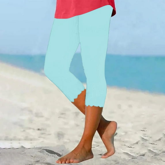 Women Capris Under $5! Cagogo Plus Size Capri Leggings for Womens Soft Dressy Casual High Waisted Trendy Tights Leggings Stretchy Summer Workout Crop Pants