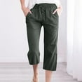 thumbnail image 1 of Women Capris Under $5! Cagogo Women's Cotton Linen Capri Pants with Pockets Drawstring Elastic High Waist Plus Size Summer Exercise Capri Sweatpants Wide Leg Stretchy Trendy Yoga Pants, 1 of 5