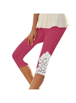 Pink Flower Women's Capris Tights, Princess Rose Floral Designer Casual  38–40 UPF Capri Leggings Activewear Outfit - Made in USA/EU/MX (US Size:  XS-XL)