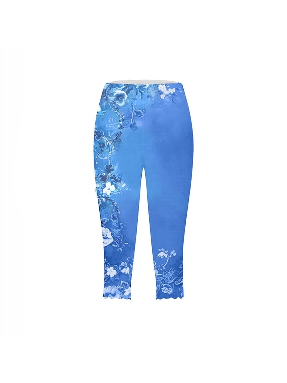 Women Capris High Waist Yoga Pants Floral Print Comfy Stretchy Seamless Leggings Workout Compression Capri Pants