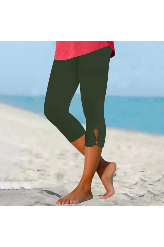 Women Capris High Waist Yoga Pants - Hollow Out Comfy Stretchy Seamless Leggings Workout Compression Capri Pants Army Green 3XL