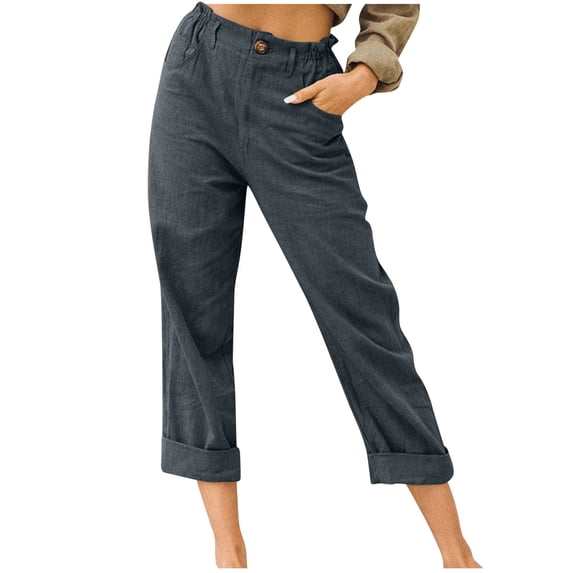 Women Capris Pants 2026 Summer Linen Cropped Trouser with Pockets Beach Casual Fashion Capris