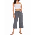 thumbnail image 1 of Women Capris Pants High Waist Drawstring Comfy Casual Pants Casua Loose Trousers Buttons Trim with Pockets Dark Gray XXL, 1 of 8