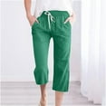 thumbnail image 1 of Women Capris Summer Casual High Waist Linen Pants Straight Wide Leg Cropped Trousers, 1 of 5