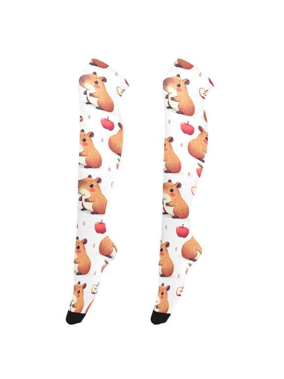 Women Capybara Red Apples Pattern Over Knee Thigh High Socks
