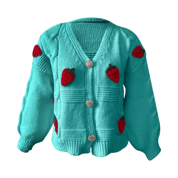 Women Cardigan Breasted With Strawberry Embroidery Knitted Sweater Outerwear Coats