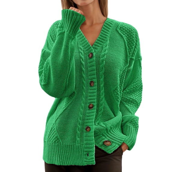 Women Cardigan Chunky Knit Long Sleeve Button Front Sweater Open Front For Casual Outerwear Coats