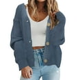 thumbnail image 1 of Women Cardigan Knit Open Front Sweater Long Sleeve Button Loose Short Outerwear Coats, 1 of 4