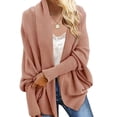 thumbnail image 1 of Women Cardigan Coat Collarless Batwing Long Sleeve Open Front Knitting Coat Elastic Cuffs Solid Color Loose Fit Knitted Cardigan, 1 of 8