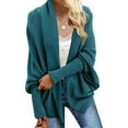 thumbnail image 1 of Women Cardigan Coat Collarless Batwing Long Sleeve Open Front Knitting Coat Elastic Cuffs Solid Color Loose Fit Knitted Cardigan, 1 of 8