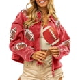 thumbnail image 1 of Women Cardigan Corduroy Football Sequin Jacket Baseball Casual Jacket Work Cardians, 1 of 7