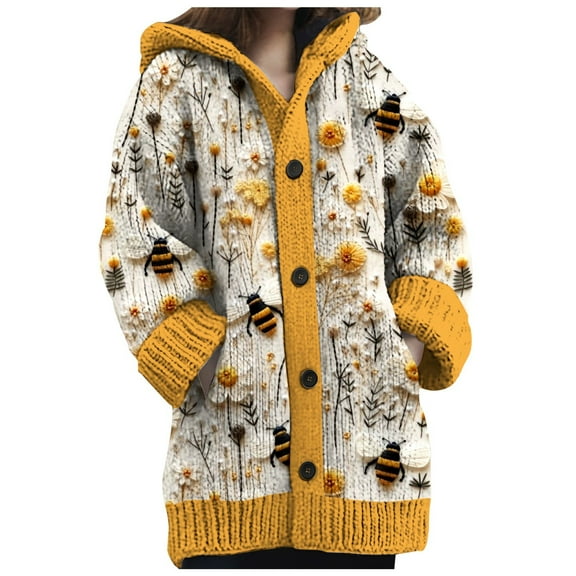 Women Cardigan Cozy Knitted Hooded With Pockets Casual Style Sweater Jacket Lightweight Outwear Coats