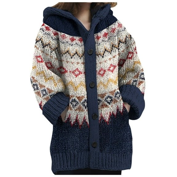 Women Cardigan Cozy Knitted Hooded With Pockets Casual Style Sweater Jacket Women's Cardigans