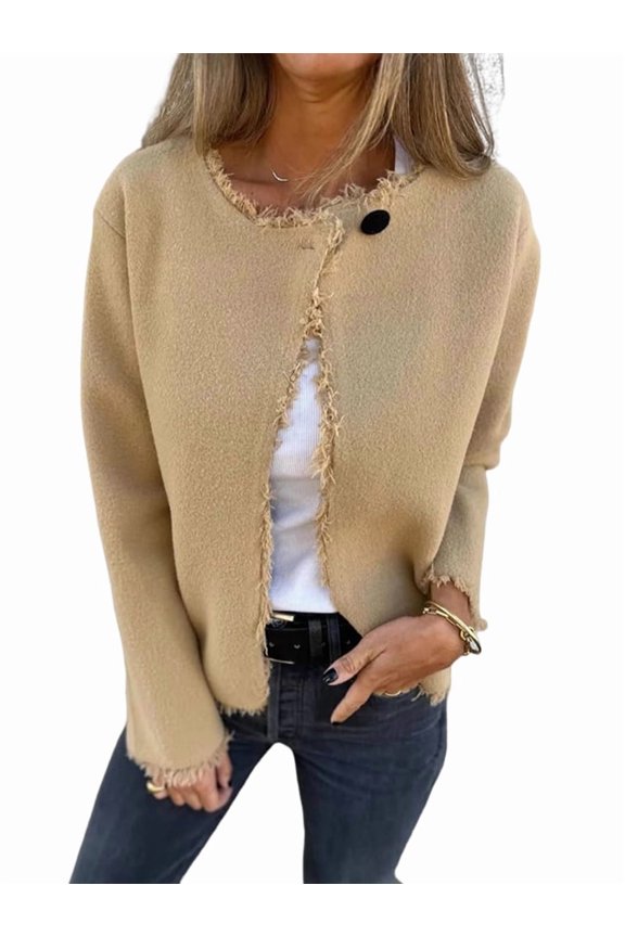 Women Cardigan Jackets Caots Fall Winter Peacoat Casual Trendy Trench Coat Khaki XXXL