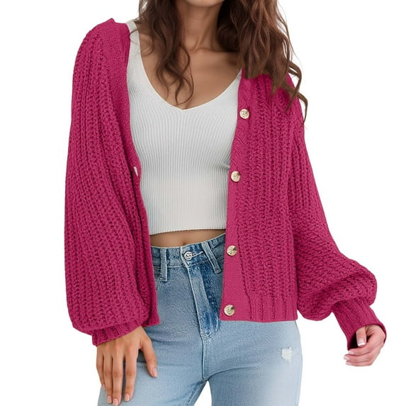 Women Cardigan Knitted Button Down Light Hot Pink Sweaters for Women Comfort Colors Fall Vacation Clothes Sweaters for Women