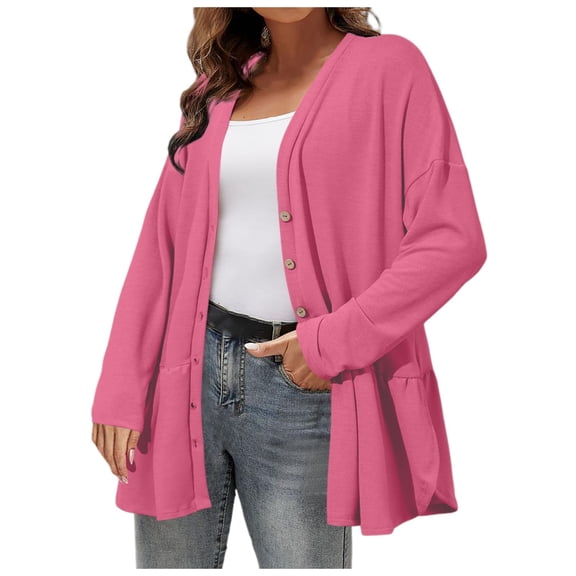 Women Cardigan Knitted Sweater Solid Color Button Open Long Sleeve Women's Cardigans
