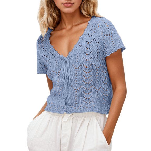Women Cardigan Lace Knit Beach Cover Up Summer Open Front For Casual Sheer Crochet Top Lightweight Cardigans